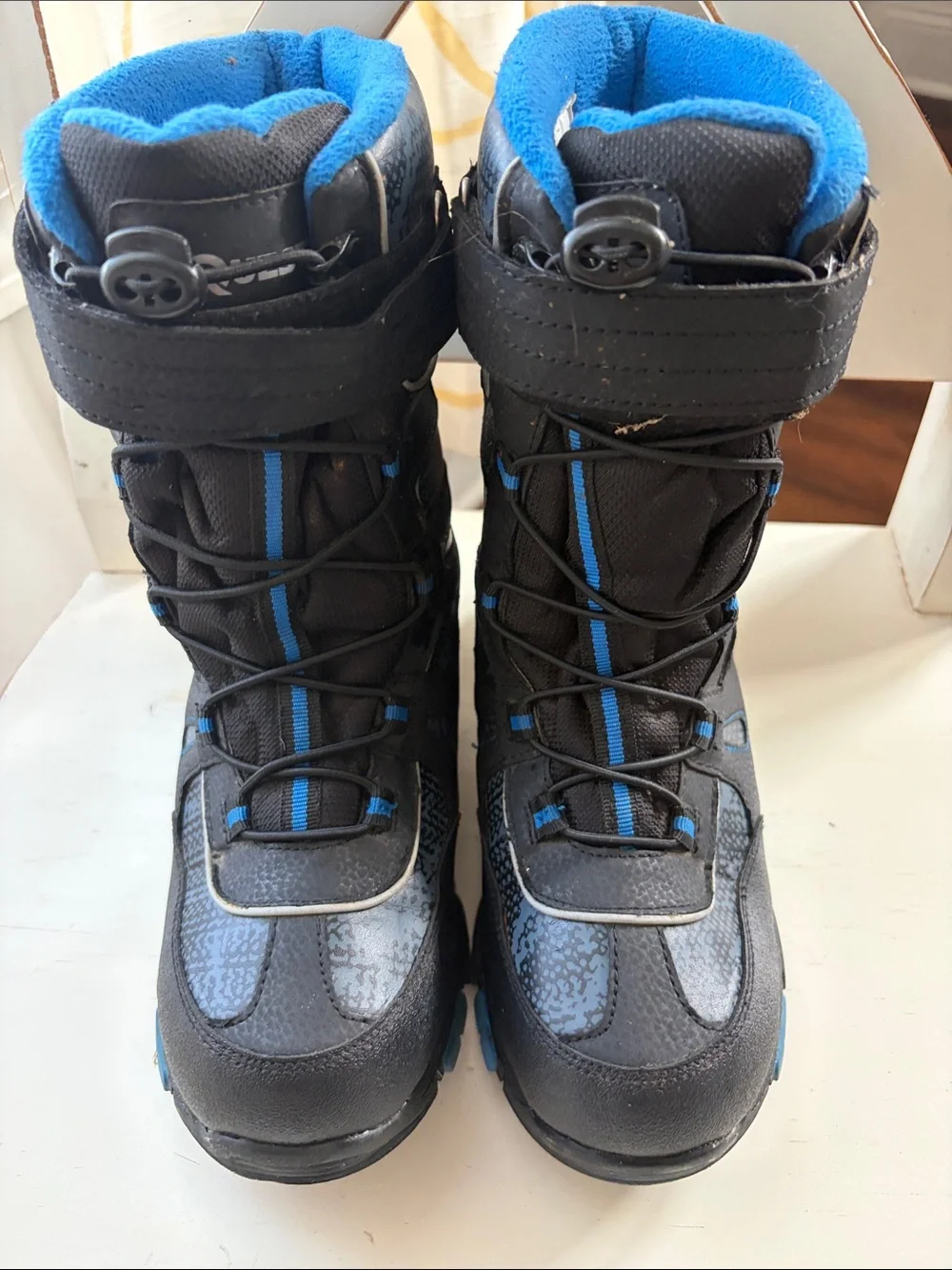 Kids Waterproof Snow Boots in Black with Blue Trim